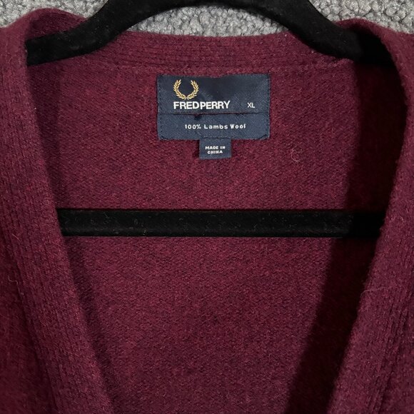 Fred Perry 100% Lambswool Cardigan Sweater - Men's Size XL - Red - Picture 2 of 8